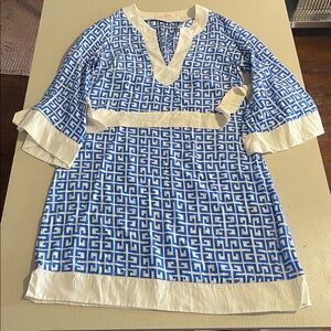 Alice & Trixie Blue and White Geometric Dress- Size Small